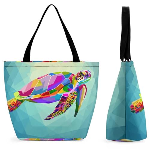 Sac de shopping tortue géométrique au motif graphique unique et grand format