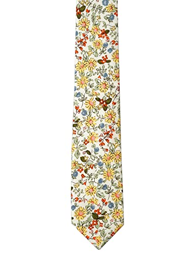 Belluno Floral Skinny Tie For Men, Slim Flower Tie For Wedding, Activities, Gift Box-Beige Daisy #TOP1