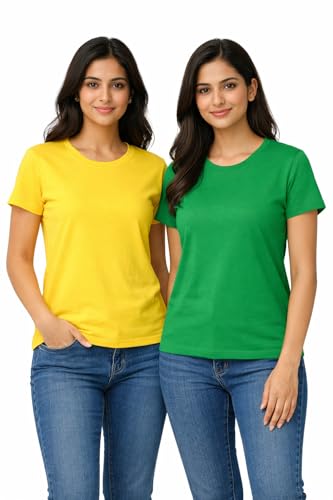 Image of Hangout Hub HH95 Tshirt for Womens | Regular Fit | Super Combed Cotton Women T-Shirt | Solid Plain Tees | Round Neck T Shirt | Half | Pack of 2 | 3 | 4 | 5 | 6