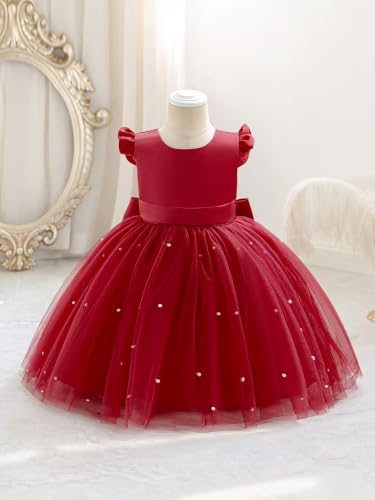 Image of TAGAS Girls Princess Party Dress | Mesh Layered Fit & Flare Frock for Girls | Pearl Embellished Tulle Dress | Birthday Dressess | Wedding Kids Fancy Frock (3-11 Years)