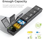 AUVON Organisateur hebdomadaire de pilules avec mise à niveau Open Design, Pill Box portable 7 Jour sans BPA, coquet mignon pour les vitamines, suppléments et médicaments noir
