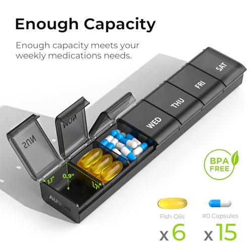 Image of AUVON Weekly Pill Organizer with Effortless Opening Design, Arthritis Friendly Pill Box, BPA-Free Pill Organizer 7 Day, Cute & Portable Pill Case for Vitamins, Supplements and Medications