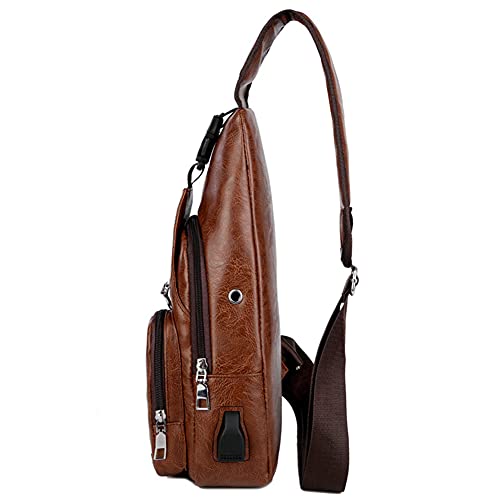 Aolida Qichuang Men Sling Bag Leather Unbalance Chest Shoulder Bags Casual Crossbody Bag Gift For Men (Brown) #TOP7
