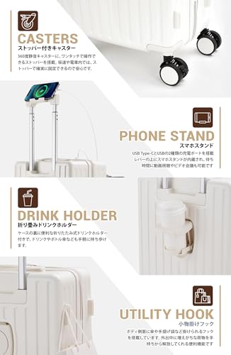 Mularda スーツケース フロントオープン スーツケース 機内持ち込み 多機能キャリーケース 超軽量 耐衝撃 前開き キャリーバッグ USBポート付き 360度回転 ダブルキャスター 軽量 旅行 ビジネス 出張 の商品画像 6