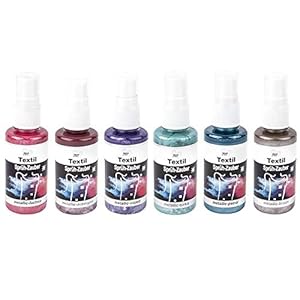 Textiel spuitverf “Spuit-Zauber” metallic, 6x 50ml | sterk gepigmenteerd | hoogste glans voor licht en donker textiel | op waterbasis (set 2 | fuchsia, turquoise, violet, petrol, aubergine, bruin)