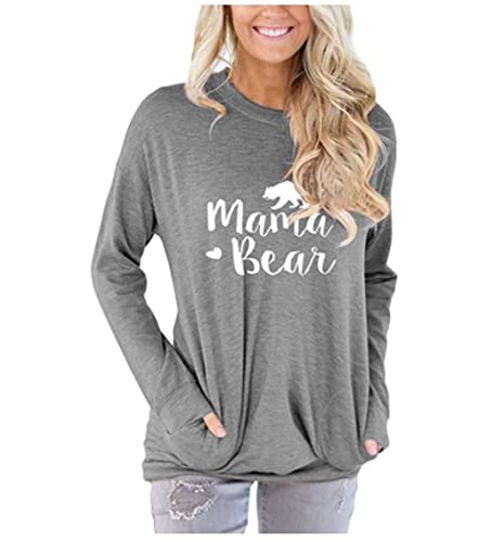 FREEPPCC Sudadera de manga larga con estampado de letras y estampado de oso para mujer, Gris claro., L Cover
