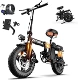 ZEFIORA Electric Bike, 250W Powerful Motor, 48V 15AH Removable Battery, 60 KM PAS Range, 14" Folding Ebike with Phone Holder & Lock, Electric Commuter Bicycle for Adults Teens, Full Suspension