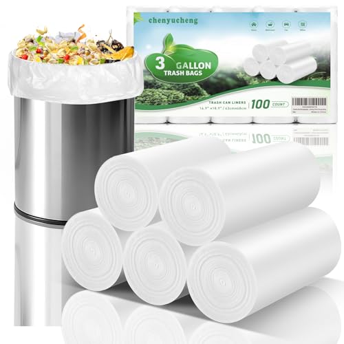 3 Gallon Mini Biodegradable Trash Bags - White Small Garbage Bags For Bathroom Can 100 Count 12 Liter Compostable Waste Basket Unscented Kitchen Office Car Liners Strong Thick Chenyucheng