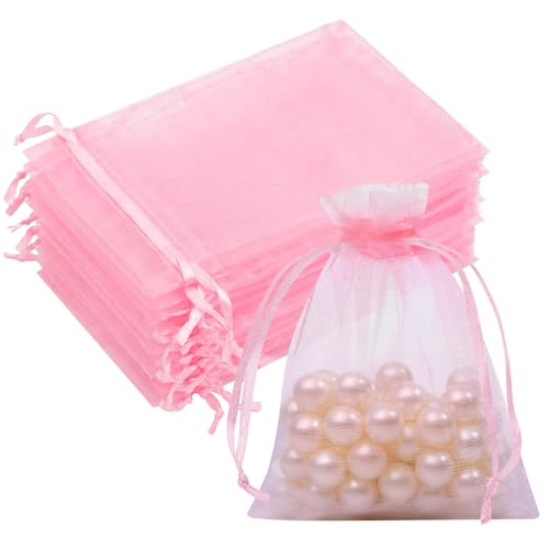 Image of 50PCS Pink Organza Bags 3x4, Small Gift Bags for Women, Mesh Pouches Drawstring Packaging Baggies for Jewelry Goodie Makeup Soap Candy Graduation Wedding Favors Birthday Party Baby Shower