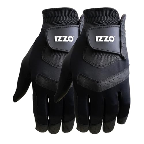 IZZO Golf Universal Fit Golf Glove Left Hand 2 Pack - Black Golf Glove for Right Handed Golfers (fits on Your Left Hand)