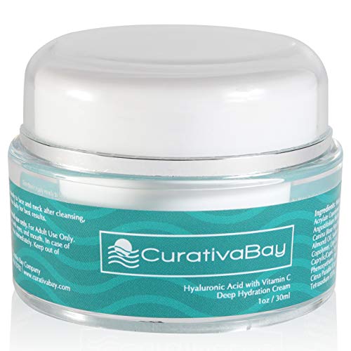 Curativa Bay Hyaluronic Acid Cream - Anti-Aging Moisturizing Face Serum - Natural Facial Moisturizer with Willowherb, Rose Hips, Vitamin C E for Dry, Sensitive Skin - Reduces Wrinkles and Fine Lines