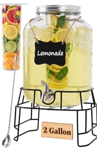 KIKCOIN 2 Gallon Glass Drink Dispenser for Parties with...