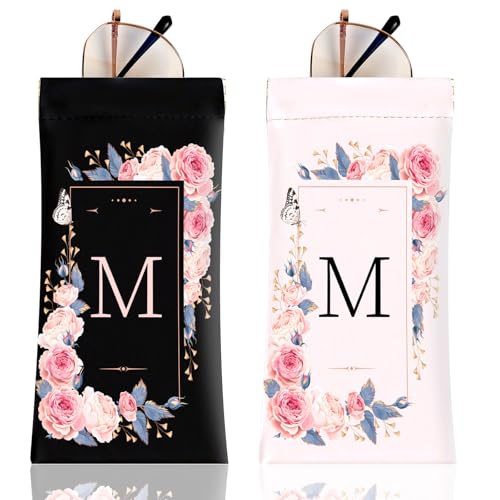 Image of Anikathy 2Pcs Initial Letter Sunglass Eyeglass Glasses Case Soft PU Leather with Cleaning Cloth Cute for Men Women Girs