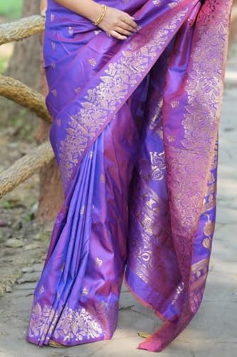 Image of SGF11 Women's Kanjivaram Pure Soft Silk Saree For Women Pure Golden Zari With Blouse Piece