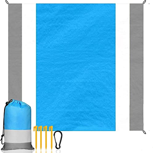 UKOFEW Alfombras de Playa, Esterilla Playa Impermeable 210x200cm, Toalla Playa Grande con 4 Clavos de Fijación, Manta de Playa con Bolsa, Eesterillas de Playa para La Playa Camping Picn, Azul Claro