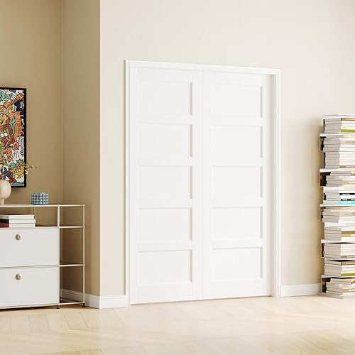 Image of 24 inch x 80 inch Interior Doors, 5 Panel Solid MDF Core Wood Pantry & Closet Door, Single Pre-Finished Door Slab, White Primed (Hinges Not Included)