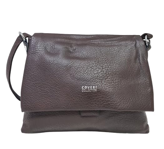 COVERI COLLECTION Bolso bandolera para mujer, 3 compartimentos, cierre con solapa y cremallera, dimensiones: 29 x 22 x 5 cm Art.5015-3 Producto original Coveri, Café