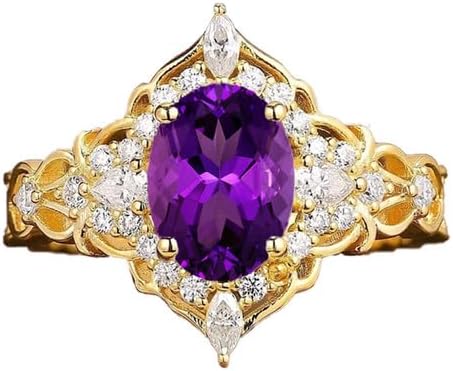 10K 14K 18K Gold Vintage Gemstone Engagement Ring for Women with Moissanite/Diamond 2 Carat Oval Gemstone Anniversary Ring Size 3-15