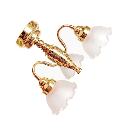 1/12 ドールハウスミニチュアシャンデリア現実的な天井ランプゴールドベースフラワーガラスシェード用シーン表示ミニチュアルーム装飾