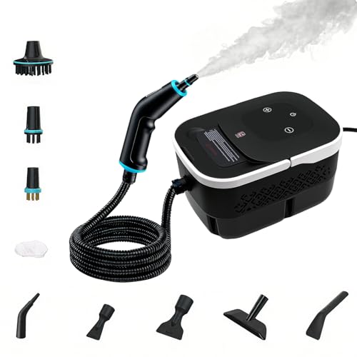 Limpiador de vapor de alta presión portátil, tanque de agua de 40 onzas, calor rápido de 20 segundos, 6 ajustes y 4 barras, superficie múltiple para cocina, ventana, baño, uso doméstico (negro)