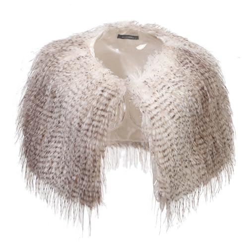 Châle en fausse fourrure bicolore marron et blanc cape poncho chaude taille unique pour femme