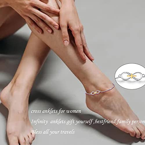 925 Sterling Silver Infinity Cross Anklet For Women Dainty Foot Anklets Religious Believe Faith Anklet Cz Adjustable Girls Jewelry For Mother's Day Birthday #TOP5
