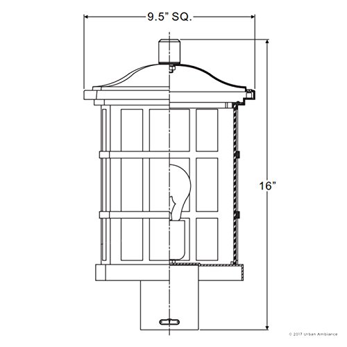 Urban Ambiance Luxury Craftsman Outdoor Post Light, Medium Size: 16.5" H X 9.5" W, With Tudor Style Elements, Highly-Detailed Design, High-End Black Silk Finish And Water Glass, Uql1246 #TOP6
