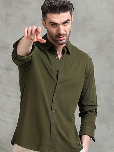 Image of StitchX Men's Cotton Regular Fit Full Sleeve Solid Knitted Shirt