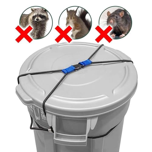 Image of SHUESS 4 PCS Trash Can Lock for Animals, Heavy Duty Bungee Cord Garbage Can Lock for 30-50 Gal Outdoor Garbage Cans, Nylon Plastic, Black, 1 Inch, 4 Count