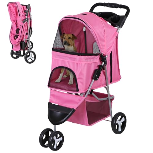 3 Wheels Dog Stroller Folding Pet Cart for Small to Medium Dogs