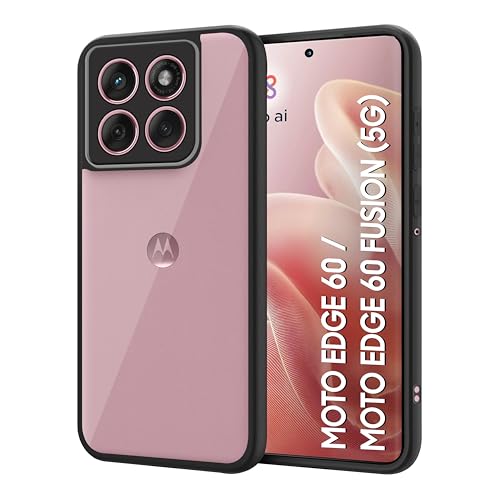 Image of CEDO Backcover for Motorola Moto Edge 60 / Moto Edge 60 Fusion (5G) | Camera Protection Bump Shockproof Edge | Ultra Hybrid Transparent Acrylic Clear TPU+PC Hard Backcase Cover (Black)
