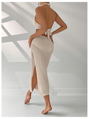 Floerns Women's Crochet Bathing Suit Knitted Hollow Out Tie Back Bikini Swimsuit Beach Cover Up Dress2