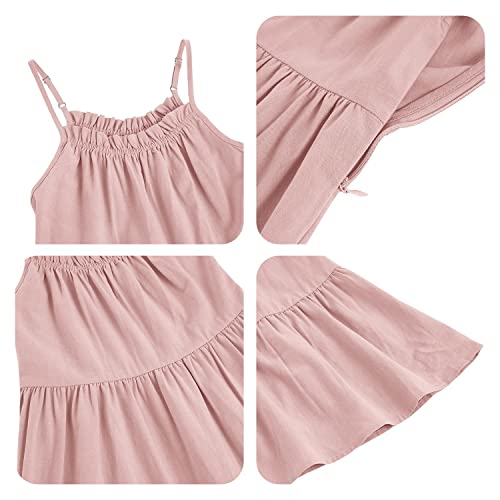 Fommykin Girl's Sundress Kids Spaghetti Strap Beach Linen Flowy Dress Cute Tiered Cami Tank Dress for 6-14 Years3