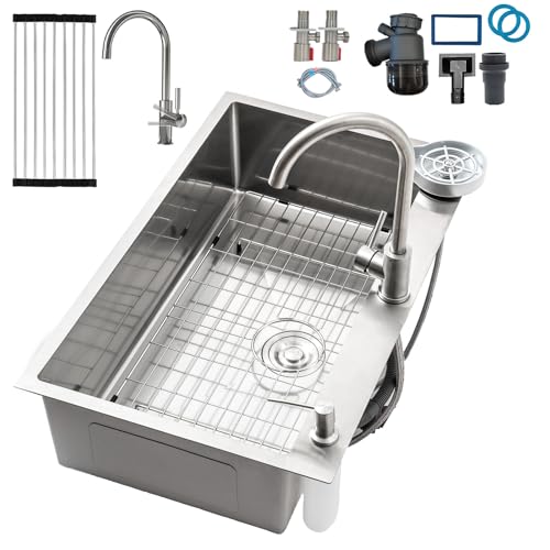 Fregadero Cocina 1 Seno, Acero Inoxidable Fregadero Con Escurreplatos Y Dispensador De Jabón, Fregadero De Cocina Pequeño Con 2 Agujeros Pretaladrados, Fregadero Sobre Encimera O Enrasado(Silver#2,80x