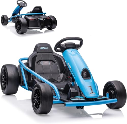 Ride on Go Kart for Teens, 24v 9Ah Large Battery Dual 300w Extra Powerful Motors, 8MPH Fast Drifting Fun with Music & Horn, Max Load 175 Lbs, Outdoor Ride on Toy for Teens