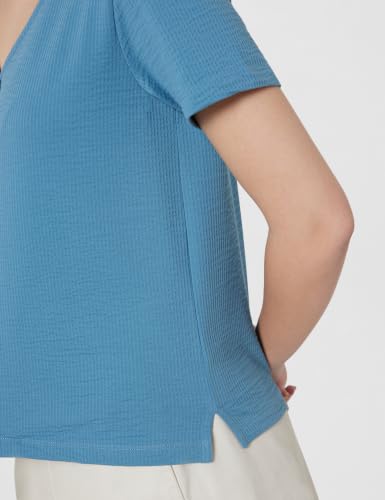 Image of Amazon Brand - Symbol Women's Seer Sucker V-Neck Knit Casual Shirt Top (Button Down | Regular-fit | Stylish) (Available in Plus Sizes)