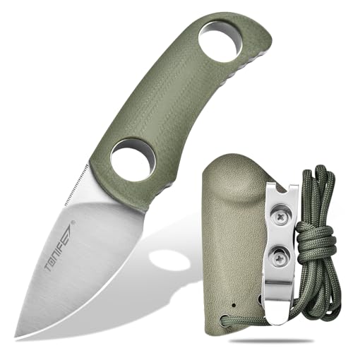TONIFE Cuchillo de Hoja Fija 4,7cm, Mini Cuchillo de Cuello con Funda de Kydex y Cordón, Cuchillo Fijo Portátil EDC para Supervivencia al Aire Libre (Verde+Satín)