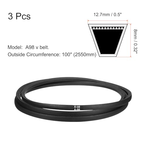 Image of uxcell 3pcs A98 or 4L1000 Classic Wrapped Rubber V-Belt, 98 inch(2500mm) Inside Circumference, A Profile V Belt