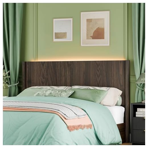 BONITURE Queen Size Headboard Only, Modern Fluted Wall-Mounted Head Board with Lighting, Boho Wood Bed headboard Stylish Bedroom Decor, Espresso