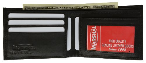 MARSHAL Mens Slim Bifold Cowhide Leather Wallet with Id Window