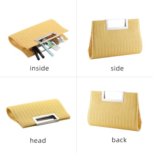Image of WALLYN'S Clutch Purse for Women PU Leather /Straw Evening Party Metal Grip Cut it out Handbag with Shoulder Chain Strap
