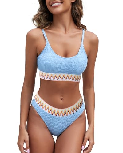 Image of Fanuerg Women's Ribbed Bikini Sets Scoop Neck Cheeky Swimsuit Textured Two Piece Bathing Suit
