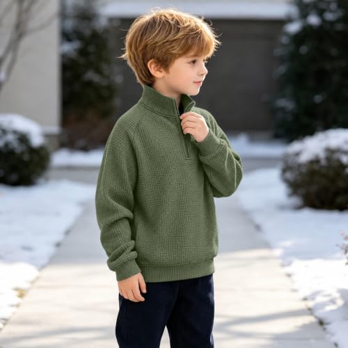 RKSTN Kids Boys Waffle Sweatshirts Trendy Quarter Zip Pullover Army Green - image 3