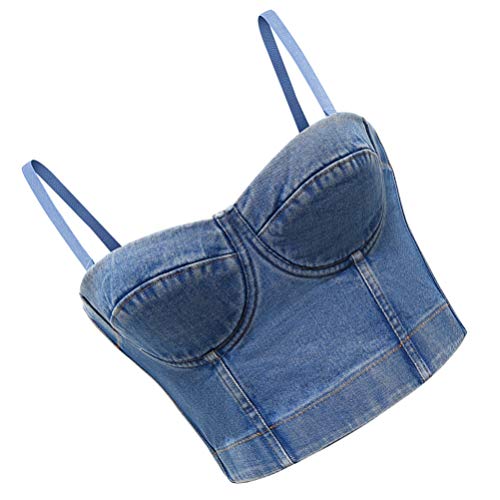 SOIMISS Top Jeans Feminino Com Bustiê Cami Top Denim Colete Tops Macios para Encontros Femininos de