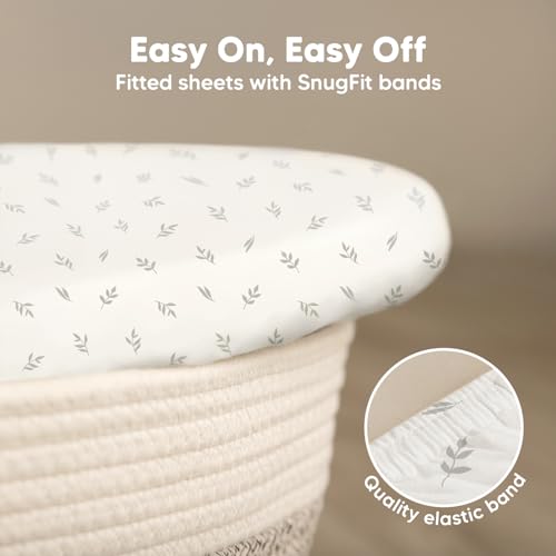 Image of 2-Pack Baby Bassinet Sheets Girl, Boy - 33x17 Viscose Derived from Bamboo Bedside Mattress Fitted Bassinet Sheets, Compatible with Halo Bassinest Swivel Sleeper, Baby Delight, Graco (Herb)