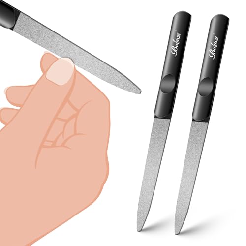 BALUCA Stainless Steel Diamond Nail File for Natural Acrylic Nails Double Sided Metal Fingernail Toenail File for Women Durable and Efficient Nail Care Tool - Black (Black)