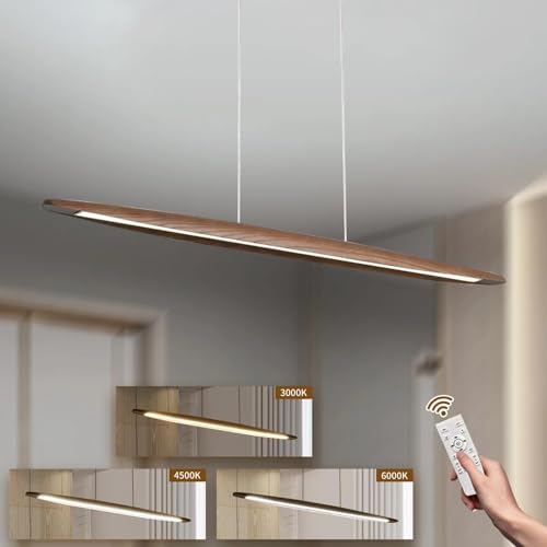 Lámpara Colgante de Madera LED regulable de 100cm con control remoto para mesa comedor