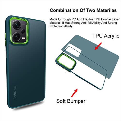 Image of A rtistque Frosted Translucent Back Cover Case for Mi Redmi Note 12 Pro Plus 5G | Electroplated Chrome Ring | Raised Camera Edges for Protection | Smooth Sides TPU - Green