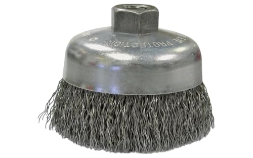 Image of Weiler 36037 Vortec Pro 6 inch Crimped Wire Cup Brush, .020 inch Steel Fill, 5 /8 inch-11 UNC Nut, Made in the USA