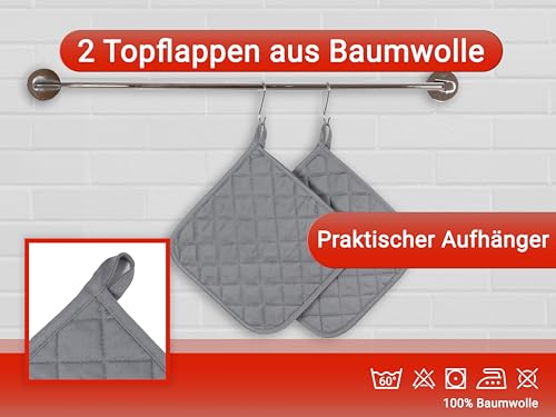 Foto von ZOLLNER 2er Set Topflappen in grau - hitzebeständige Topfuntersetzer - Baumwolle - 24x24 cm - mit praktischem Aufhänger - waschbar bis 60°C - Oeko Tex® Zertifiziert